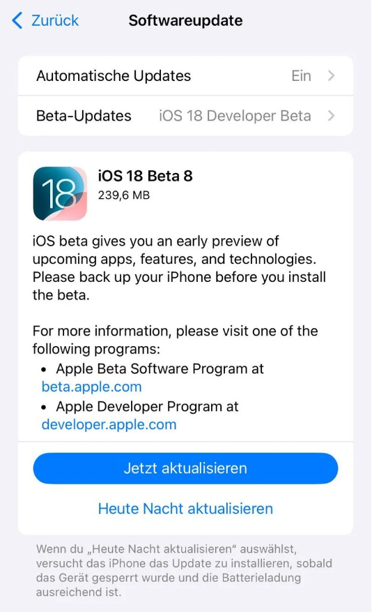 望牛墩镇苹果手机维修分享苹果 iOS / iPadOS 18 开发者预览版 Beta 8 发布 